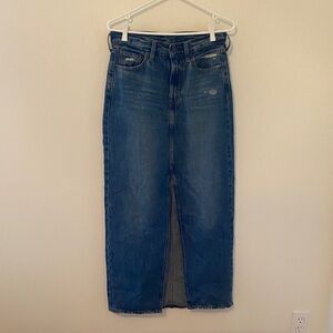 Long Denim Skirt with Front Slit